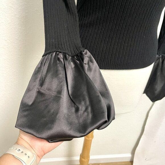 Anthropologie Maeve Satin Cuff Ribbed Polo Sweater Punk Goth Black size Small - Picture 7 of 10